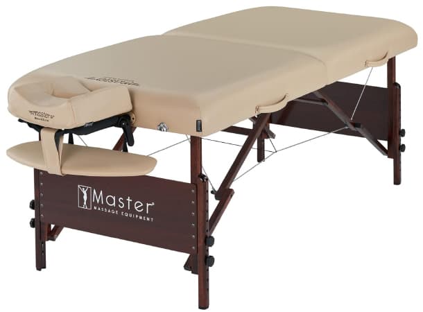 Master Del Ray S30" Portable Massage Table – 72" x 30", 3" Memory Foam Cushion, Adjustable 24–34" Height, Beige PU, 750 lbs Capacity, Professional Therapist Table