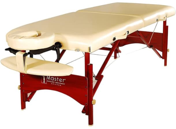 Master Caribbean Vista Portable Massage Table – 28"x72", Memory Foam Cushion, Adjustable Height 23"-33", Oil & Waterproof PU, Mahogany Legs, Includes Face Cradle & Armrest