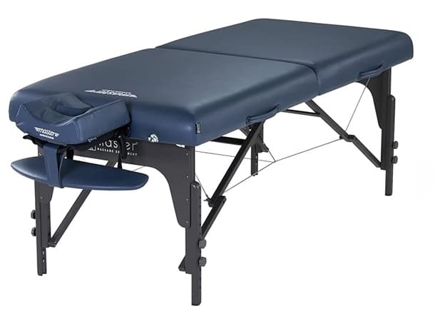 Master Montclair Pro 31" Agate Blue,Portable Massage Table, 72" Length, 3" Multi-Layer Memory Foam, Royal Blue PU, Adjustable 24–34" Height, Lightweight Wood Frame