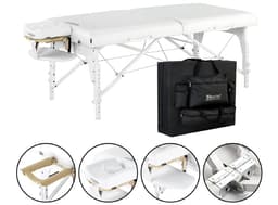 Master Montclair Pro 31" White, Extra Wide Portable Massage Table, 72" Length, 3" Multi-Layer Memory Foam, Snow White PU, Adjustable 24–34" Height, Lightweight Wood Frame-1