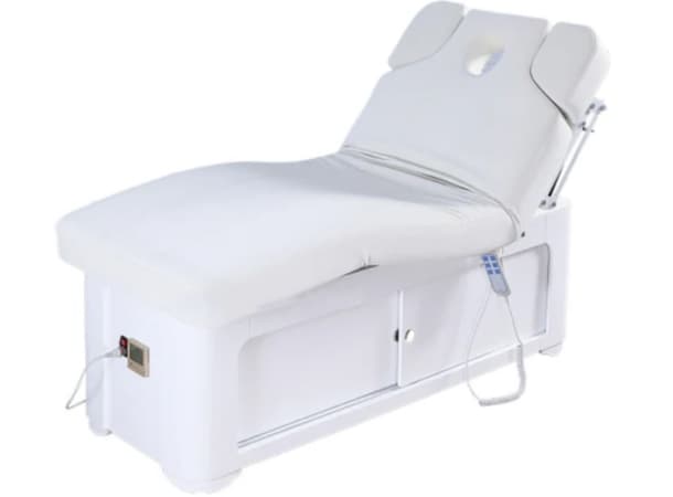 Electric Heated Massage Bed with Storage Cabinet – Adjustable Therapy Spa Bed, Microfiber Leather, 200cm Length, LED & Heating System