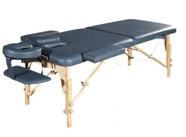  Master ETF Portable Wooden Massage Table 28" – Foldable, 1.6" Foam, PVC Upholstery, Adjustable Height, Black/Beige/Agate Blue, 75"x28"