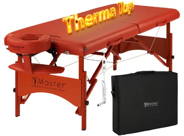 Master SANTANA™ 31" Portable Table – STT S31", Adjustable Therma-Top Heating, Shiatsu Cables, Reiki Panels, Mountain Red, 72"x31"
