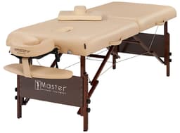 Master Del Ray Pro Portable Massage Table with Face hole – M28" & M30", 74.8" Length, 3" Memory Foam Cushion, Adjustable 24–34" Height, Beige PU, 750 lbs Capacity, Face Cradle & Head Support-0