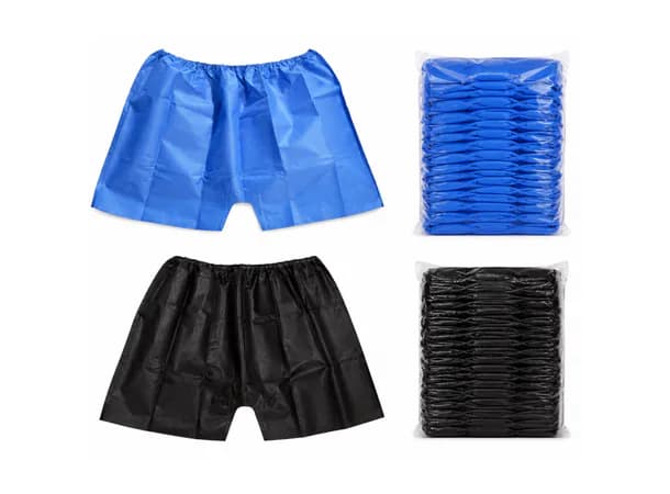 Disposable Men's Nonwoven Boxer Shorts (50 Pcs) – Breathable & Elastic Fit, L/XL (Black/Blue)