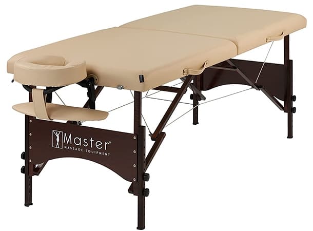 Master Argo S28" Portable Massage Table – 28"x72", Auto-Lock Legs, Oil & Water-Resistant PU, Adjustable Height 23"-33", 1.5" Foam, Lightweight 31 lbs, Beige/Black