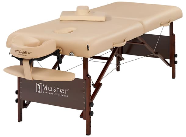 Master Del Ray Pro Portable Massage Table with Face hole – M28" & M30", 74.8" Length, 3" Memory Foam Cushion, Adjustable 24–34" Height, Beige PU, 750 lbs Capacity, Face Cradle & Head Support
